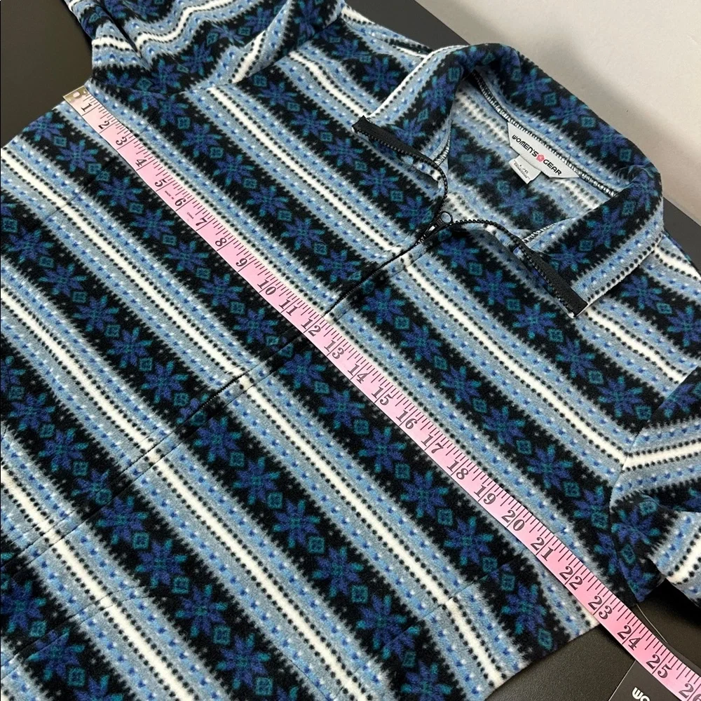 Women’s Gear Blue Fleece Snowflake Stripe Print Full Zip Light Jacket L‎ Pockets